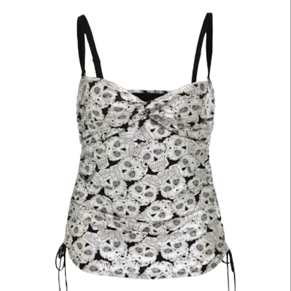 Torrid Plus Silver Sugar Skull Ruched Tankini Top
